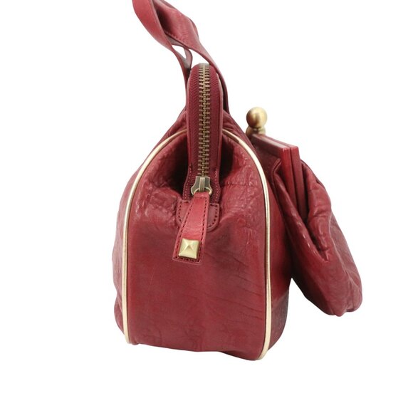 Betsey Johnson Y2K Vintage Deep Red Leather Satchel Tote Bag Purse Rare HTF - Picture 3 of 12